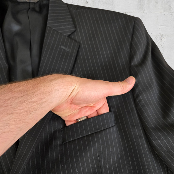 Y2K Lauren Ralph Lauren Black Pinstripe Single Breasted Wool Suit Jacket Size 48 - Picture 7 of 16